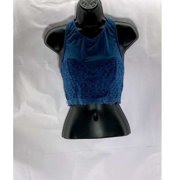 Free People Tops - FREE PEOPLE Women's Blue Lace-Mesh Racerback Stay With Me Bralette SZ M